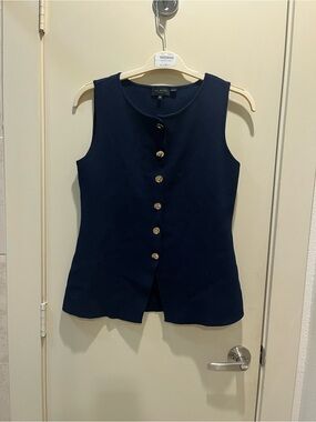 Ted Baker Navy Sleeveless Button-Front Top with Gold Buttons